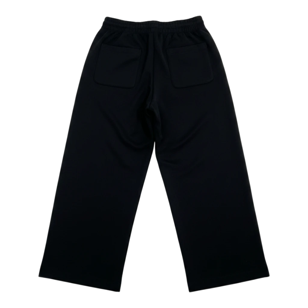 HypeSelection black cotton-blend sweat wide pants with elastic waistband and two back pockets.