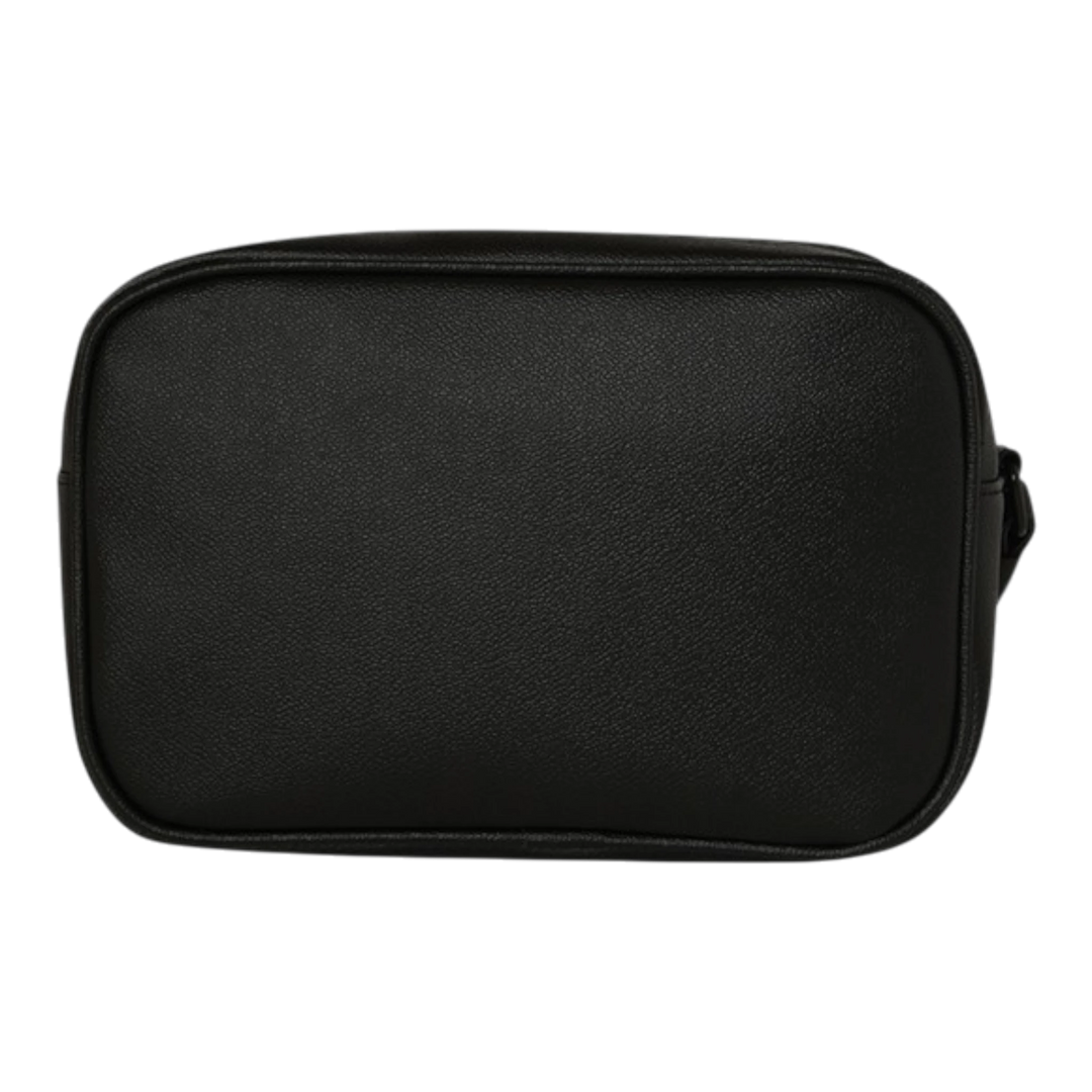 HypeSelection black faux leather toiletry bag with gold brick pattern detail, structured box shape, and zip closure.