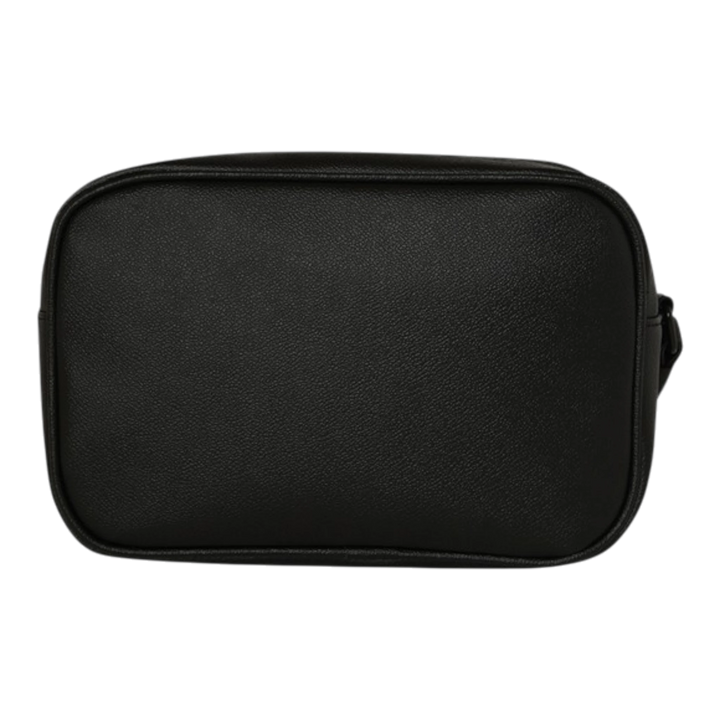 HypeSelection black faux leather toiletry bag with gold brick pattern detail, structured box shape, and zip closure.