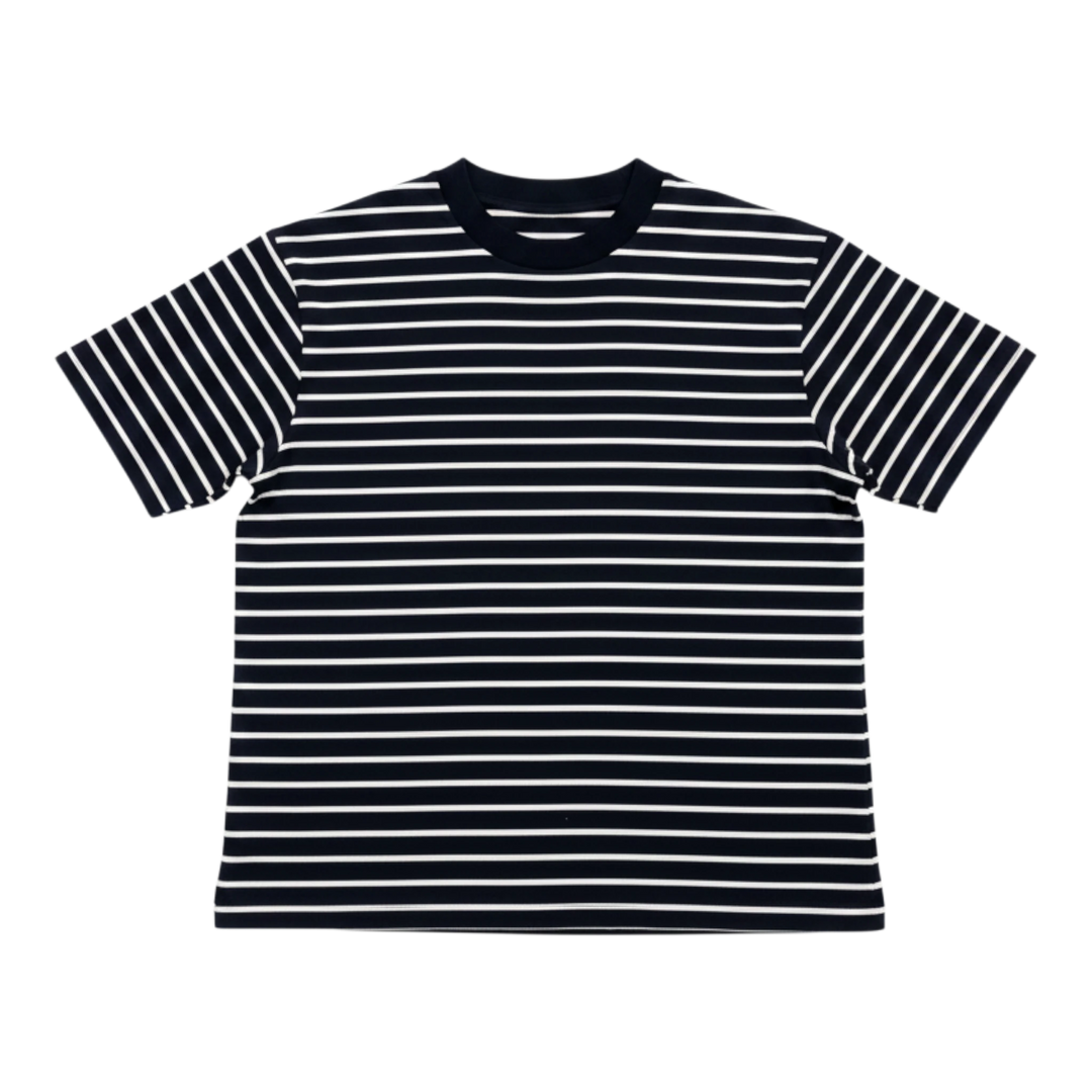 HypeSelection women's black and white striped AIRism cotton t-shirt with crew neck and short sleeves.