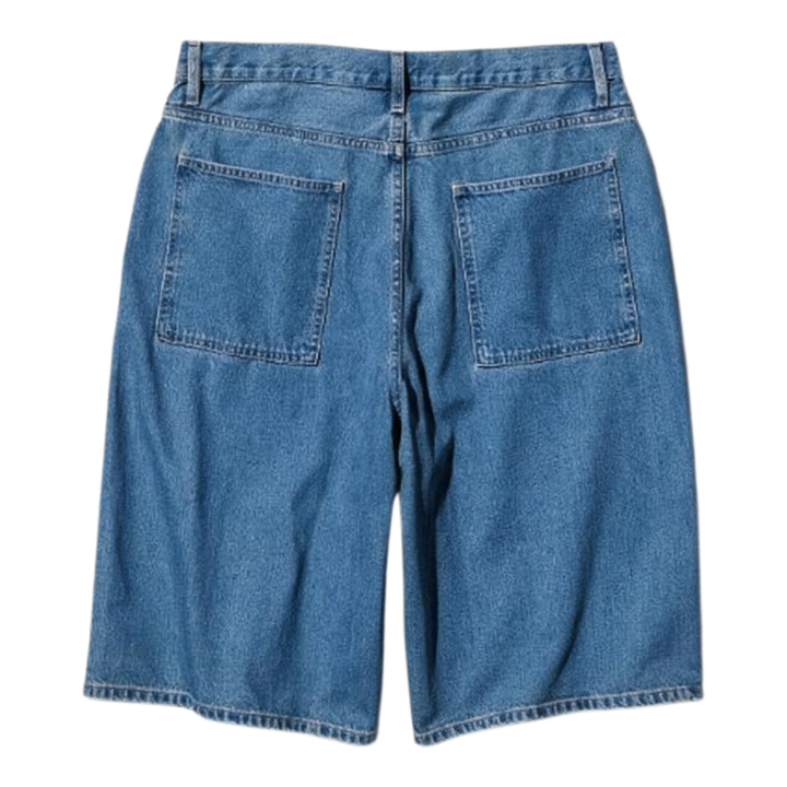 HypeSelection UNIQLO unisex blue washed denim jorts featuring a loose below-knee fit and back pockets