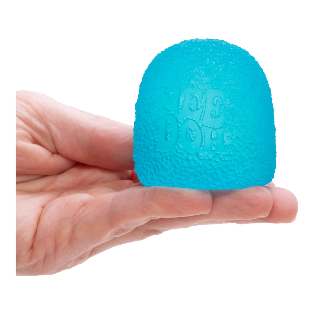 HypeSelection blue NeeDoh Gumdrop sensory fidget toy with a textured surface held in a palm