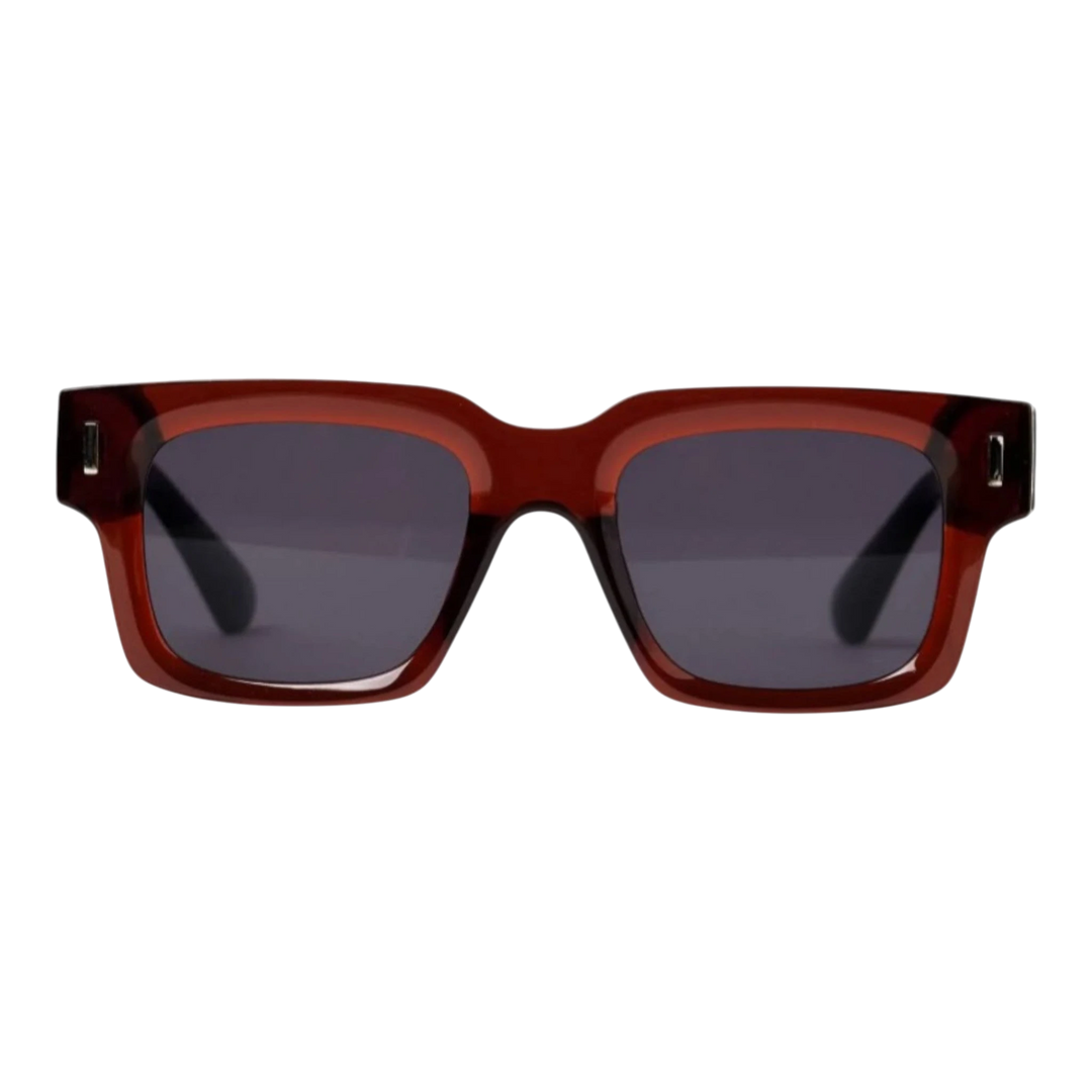 HypeSelection Ryoko RetroVision C5 sunglasses with a deep brown acetate frame and dark grey lenses. Features a sharp, rectangular silhouette.