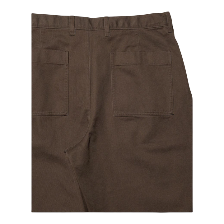 HypeSelection brown cotton twill barrel pants with tapered hem and back pockets.