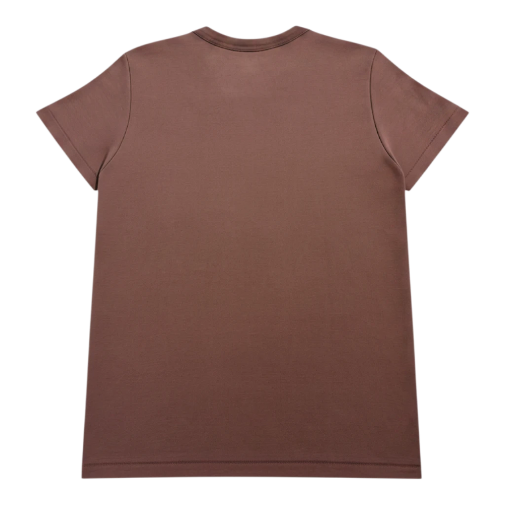 HypeSelection women's brown 100% cotton crew neck t-shirt with a regular fit and interlock knit.