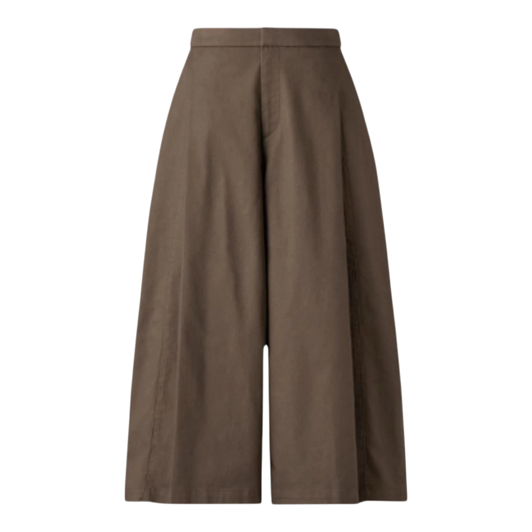 HypeSelection women's brown cotton-blend culottes with a high-rise waist, flared silhouette, and cropped length.