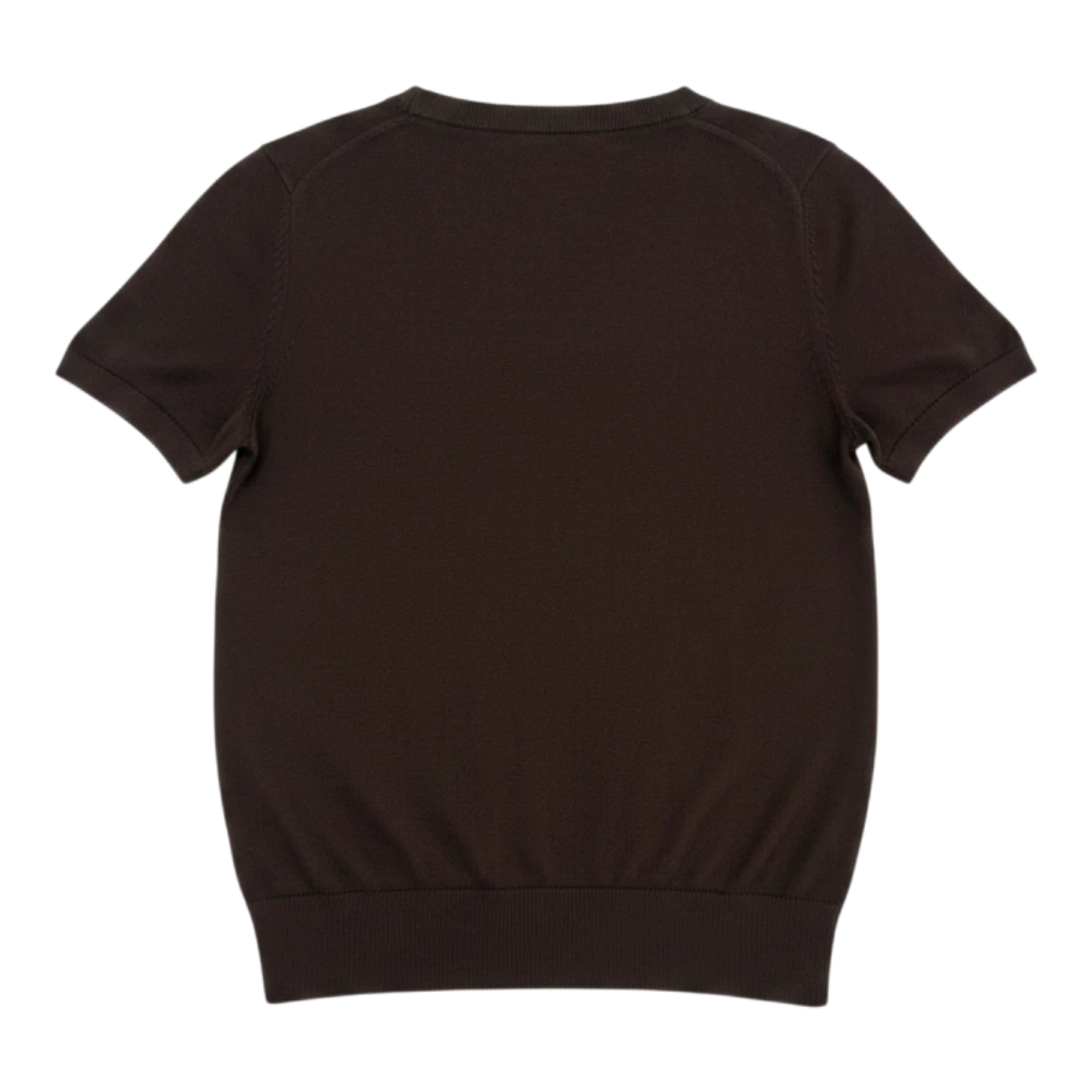 HypeSelection brown cotton-blend crew neck sweater with short sleeves and UV protection technology.