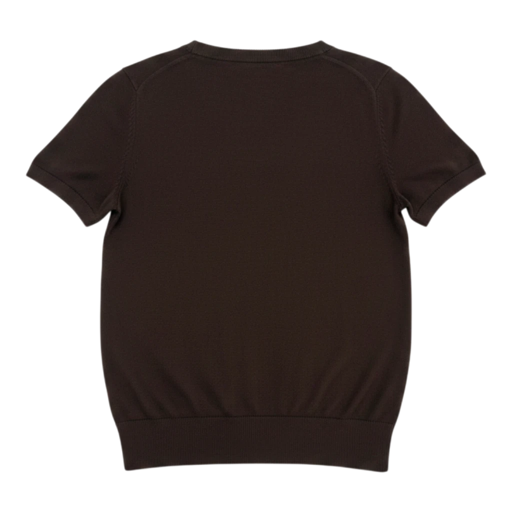 HypeSelection brown cotton-blend crew neck sweater with short sleeves and UV protection technology.