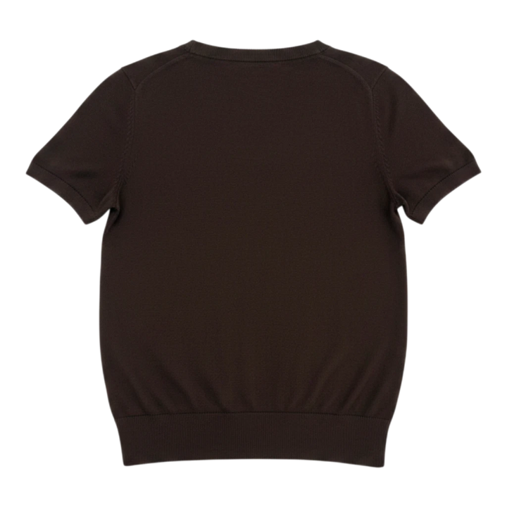 HypeSelection brown cotton-blend crew neck sweater with short sleeves and UV protection technology.