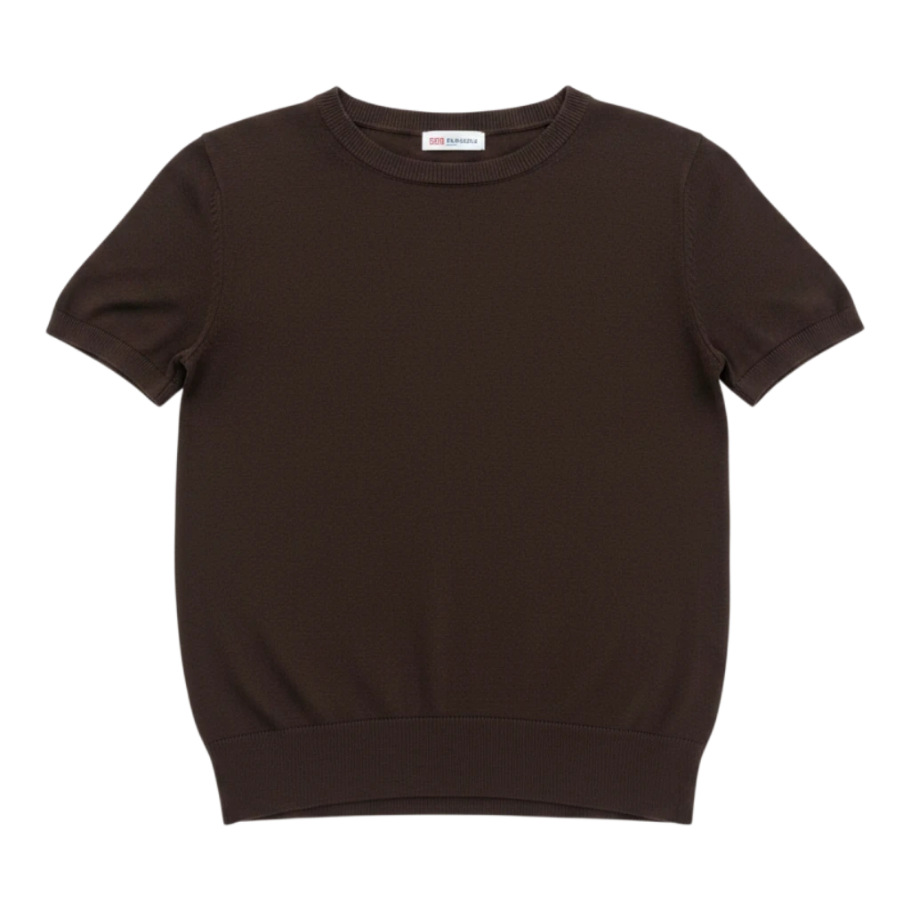 HypeSelection brown cotton-blend crew neck sweater with short sleeves and UV protection technology.