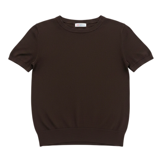 HypeSelection brown cotton-blend crew neck sweater with short sleeves and UV protection technology.
