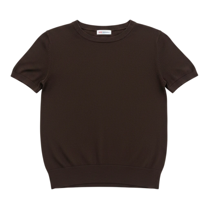 HypeSelection brown cotton-blend crew neck sweater with short sleeves and UV protection technology.