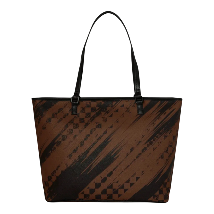 HypeSelection brown and black smeared grunge print synthetic leather tote bag with dual handles.