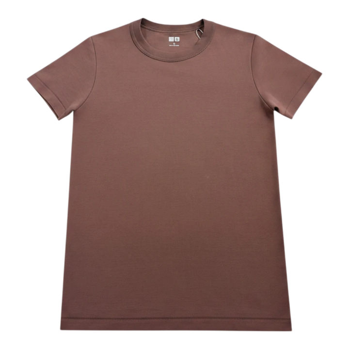 HypeSelection brown 100% cotton Uniqlo U crew neck t-shirt with a structured, regular fit and mid-weight interlock knit.