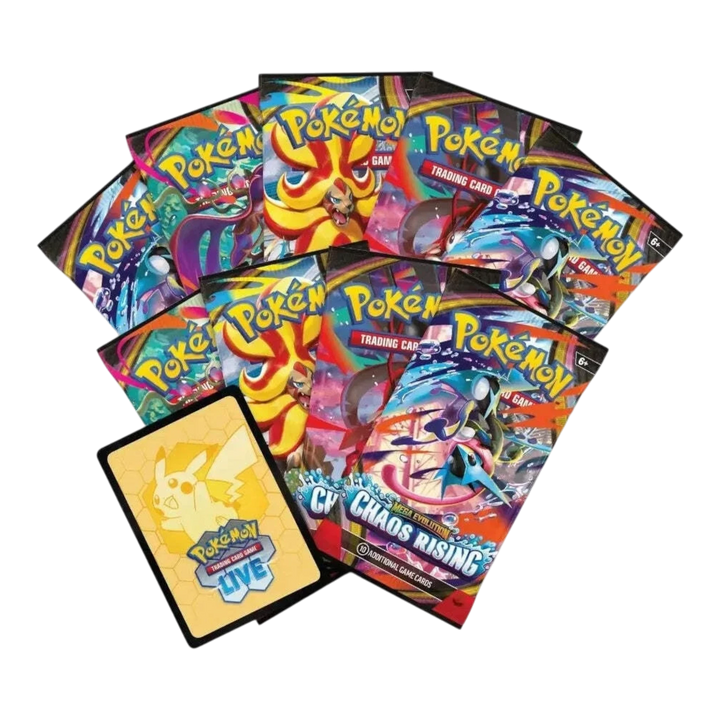 HypeSelection Chaos Rising Pokémon TCG booster packs and TCG Live code card featuring Mega Evolution artwork