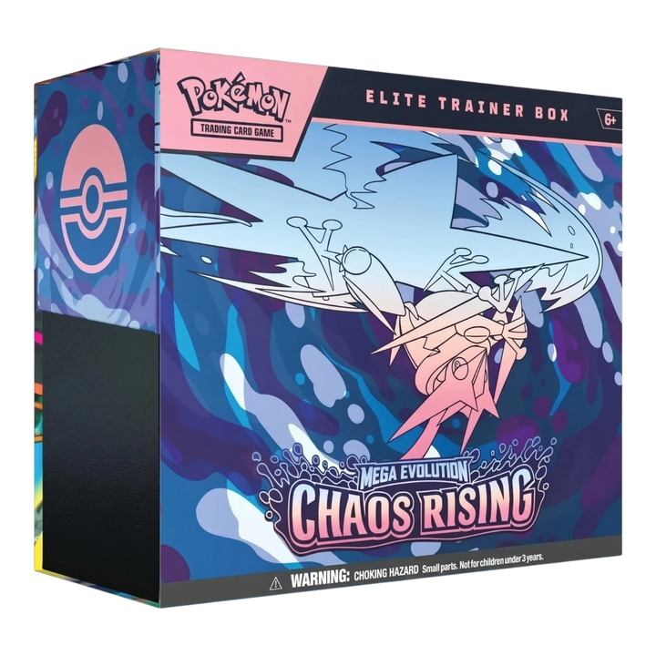 HypeSelection Chaos Rising Elite Trainer Box featuring Mega Floette ex artwork in a blue and pink collector box.