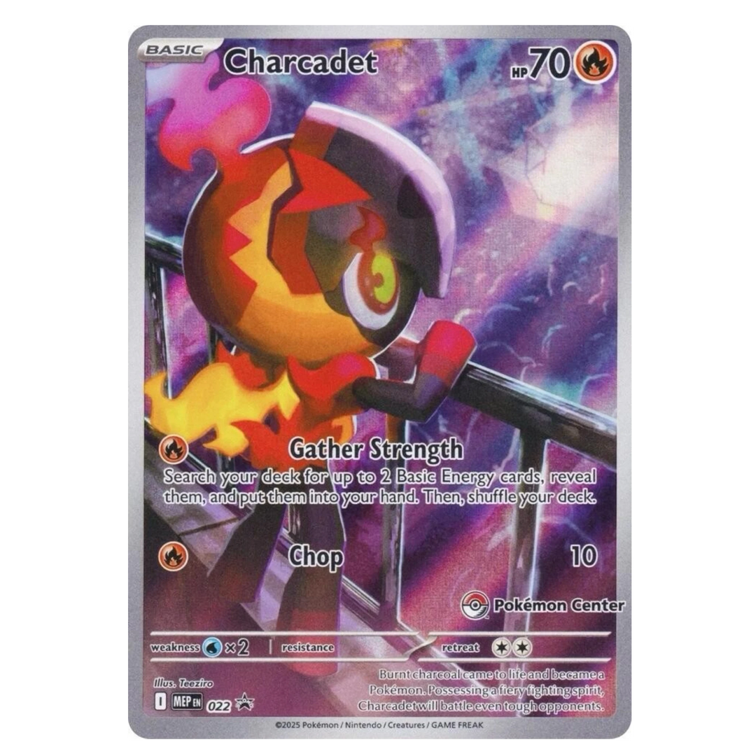 HypeSelection Charcadet 022 Pokémon Center Exclusive MEP promo card with holofoil finish and fiery design.