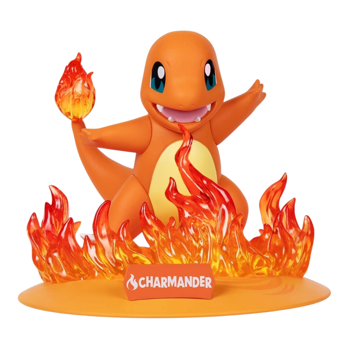 HypeSelection Funism Charmander figure with translucent flame effects on a display base.