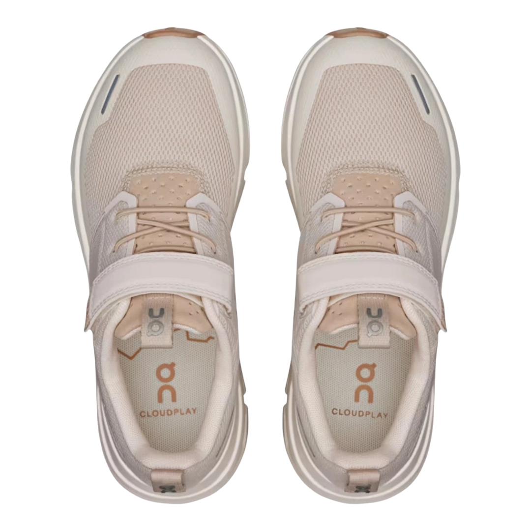 HypeSelection Cloud Play Kids Dew Lark beige mesh sneakers with velcro strap and lace-up closure.
