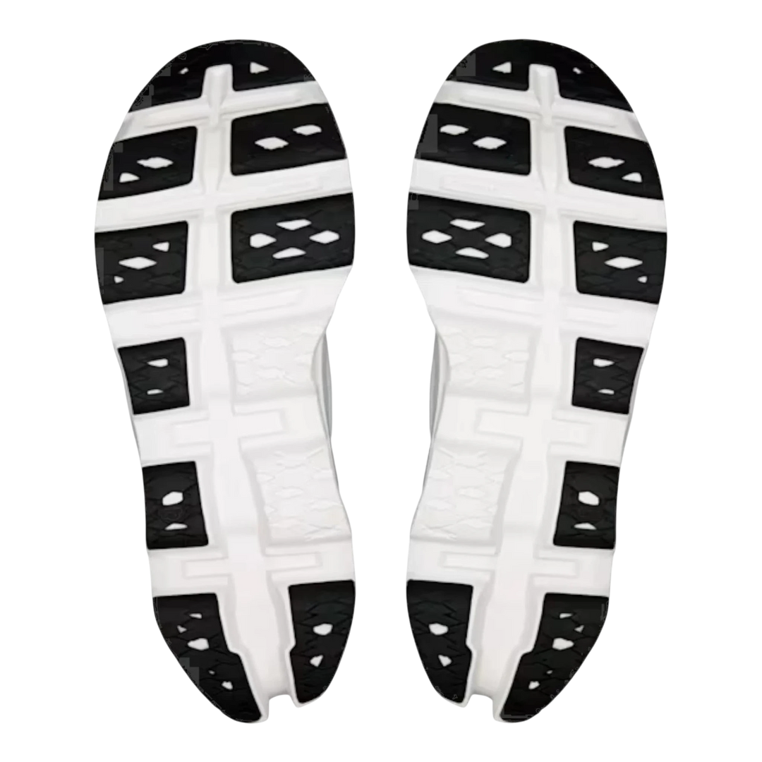Cloudmonster 3 white running shoes by HypeSelection, showing the white soles with black grip pods.