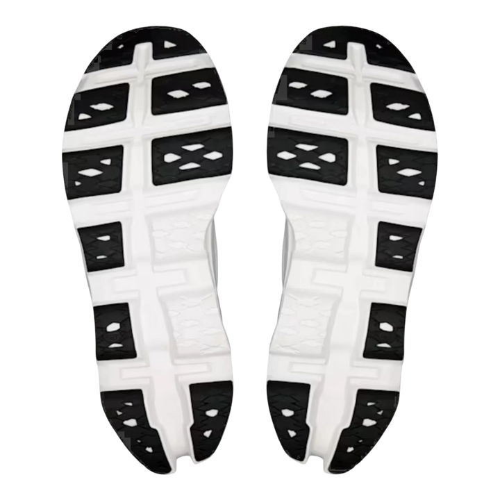Cloudmonster 3 white running shoes by HypeSelection, showing the white soles with black grip pods.