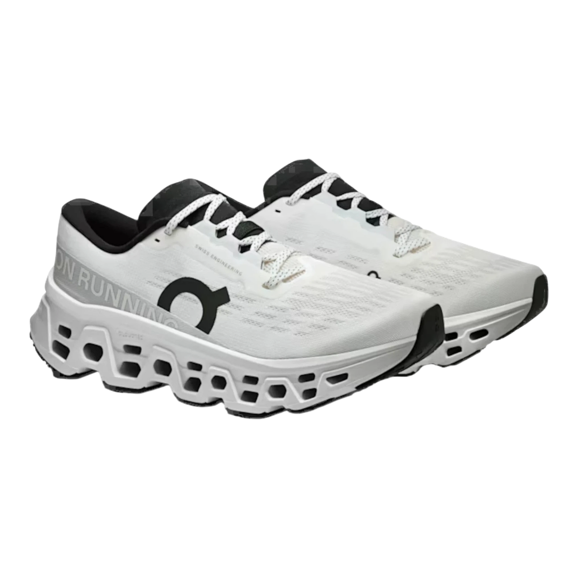 HypeSelection Cloudmonster 3 white women's running shoes with black accents and unique sole design.