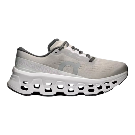 HypeSelection Cloudmonster 3 women's light grey running shoes with white sole and grey laces.