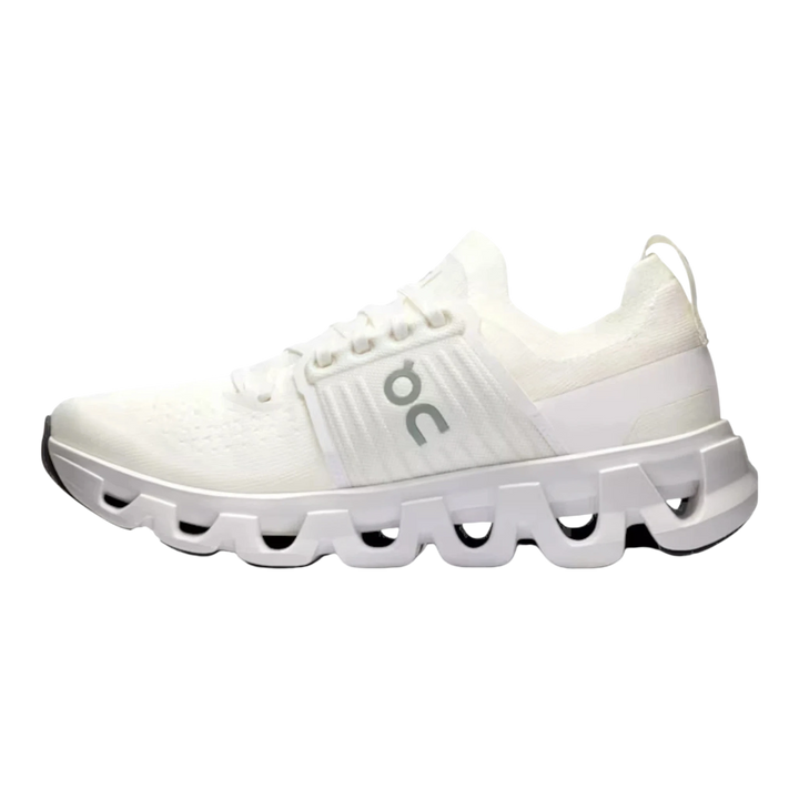 HypeSelection Cloudswift 4 white running shoe with grey logo on side and unique white sole.
