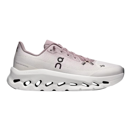 HypeSelection Cloudtilt Heron Dew women's running shoe in light pink with white sole and unique cutout design.