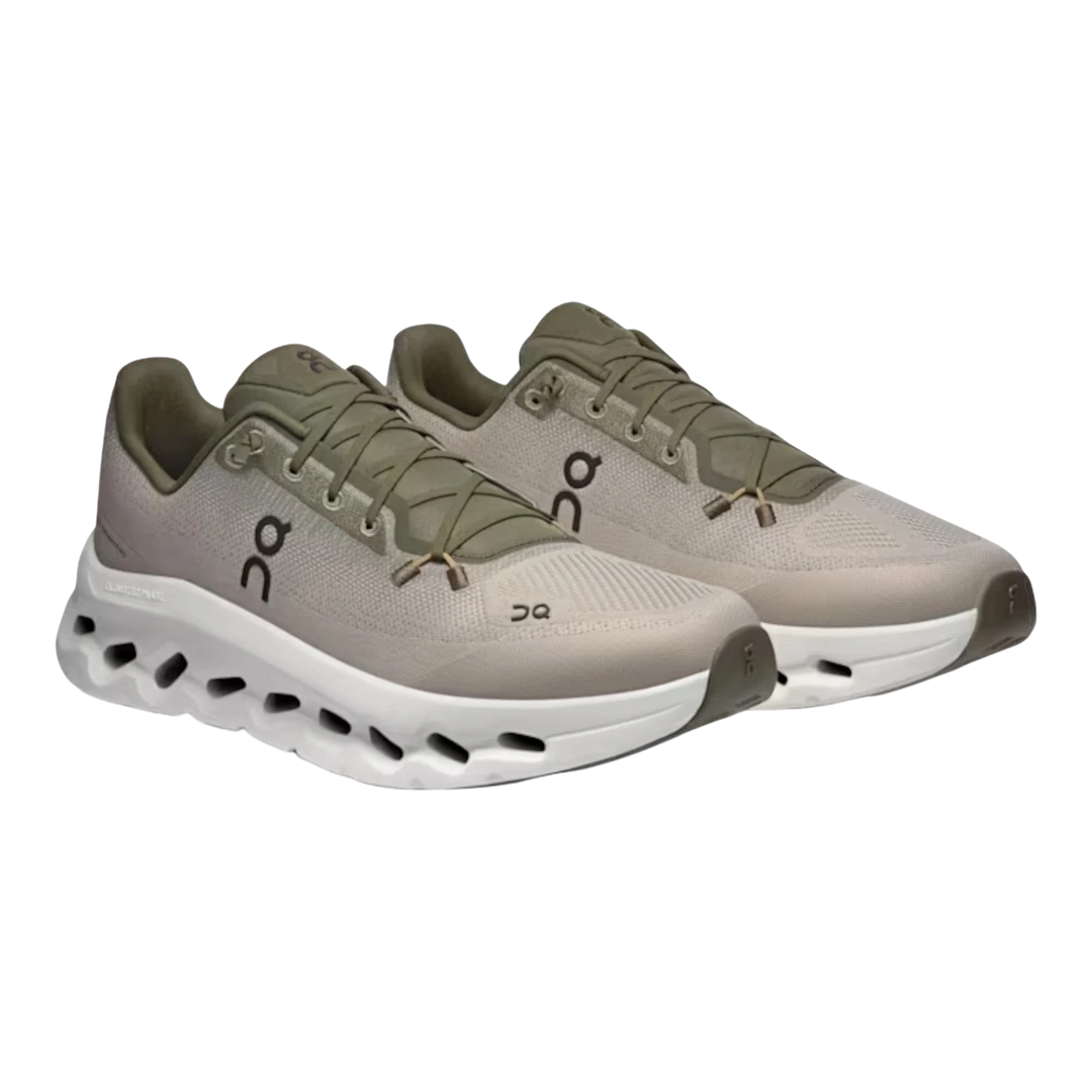 HypeSelection Cloudtilt Olive Desert running shoes with white soles and olive green accents.