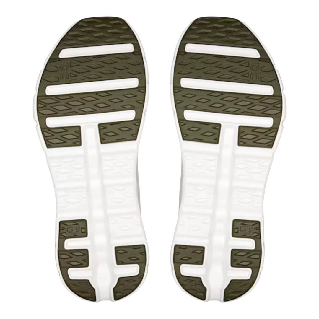 HypeSelection Cloudtilt Olive Desert running shoes soles with white and olive green rubber.