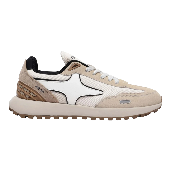 HypeSelection Comet Aeon v2 Affogato sneakers in cream, beige, and white with suede overlays and a waffle outsole.