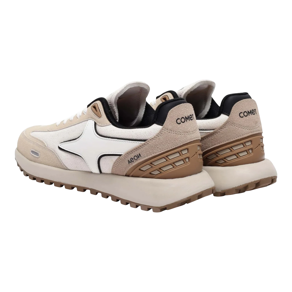 HypeSelection Comet Aeon v2 Affogato sneakers in cream, beige, and brown with white star detail and waffle outsole.