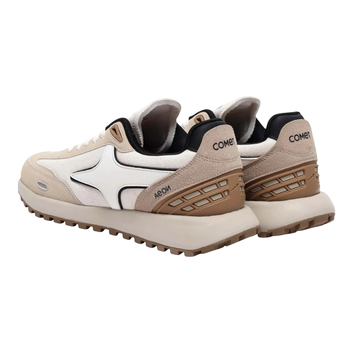 HypeSelection Comet Aeon v2 Affogato sneakers in cream, beige, and brown with white star detail and waffle outsole.