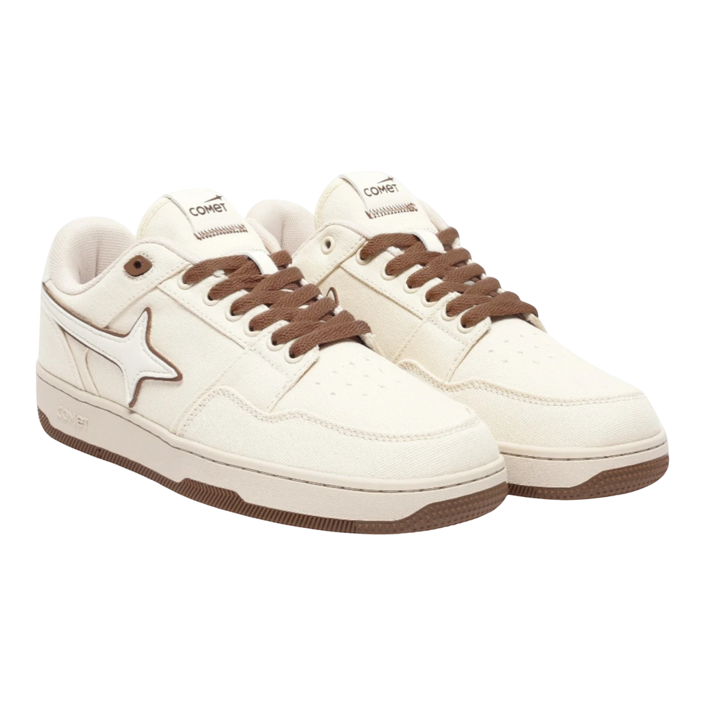 HypeSelection Comet X Lows Cortado canvas sneakers with white upper, brown laces, and star logo.