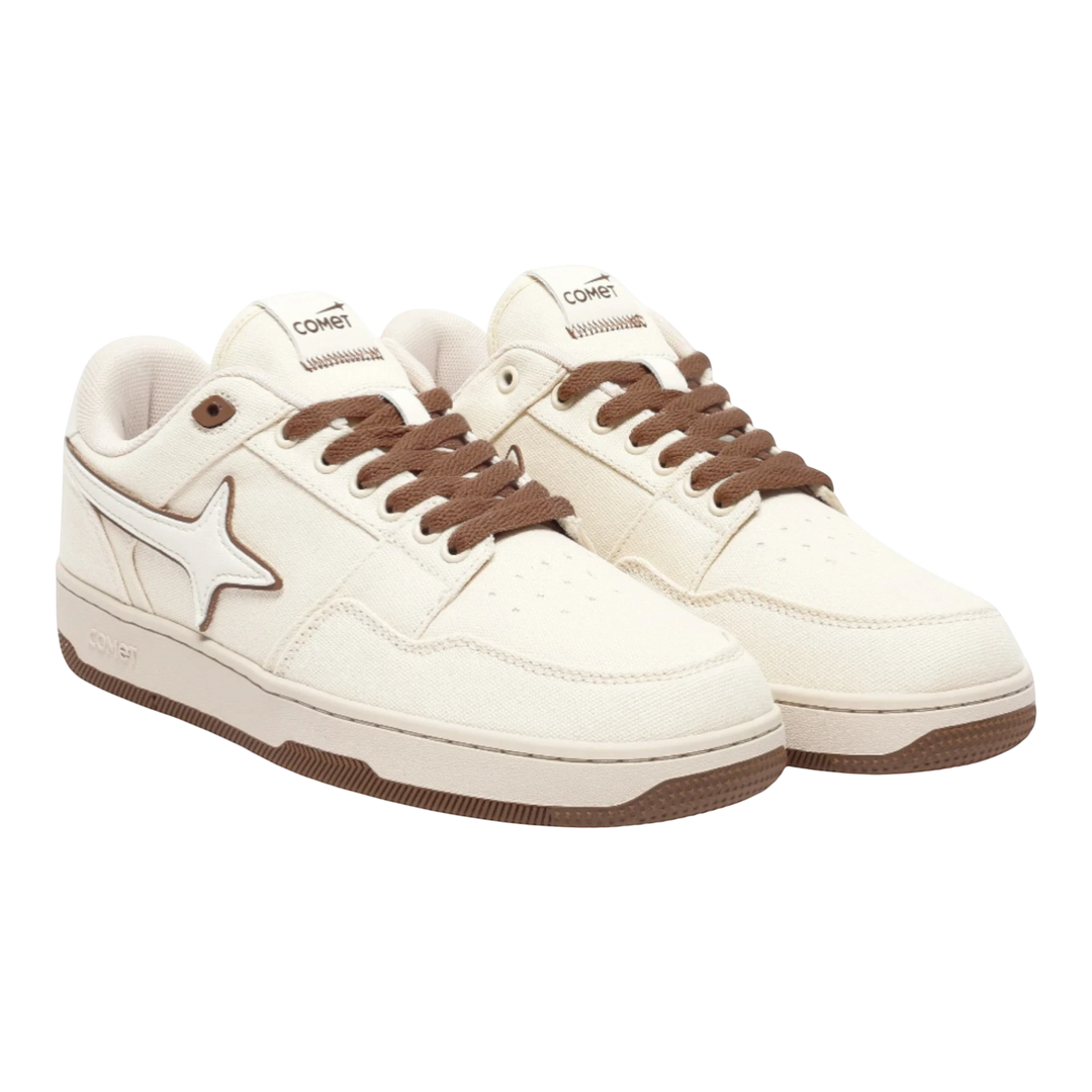 HypeSelection Comet X Lows Cortado canvas sneakers with white upper, brown laces, and star logo.