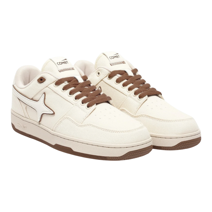 HypeSelection Comet X Lows Cortado canvas sneakers with white upper, brown laces, and star logo.