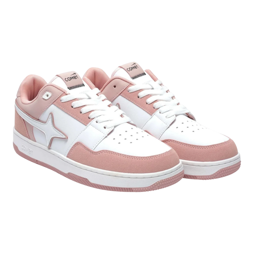 HypeSelection Comet X Lows Flamingo sneakers in pink and white faux leather and suede with a star detail and white laces.