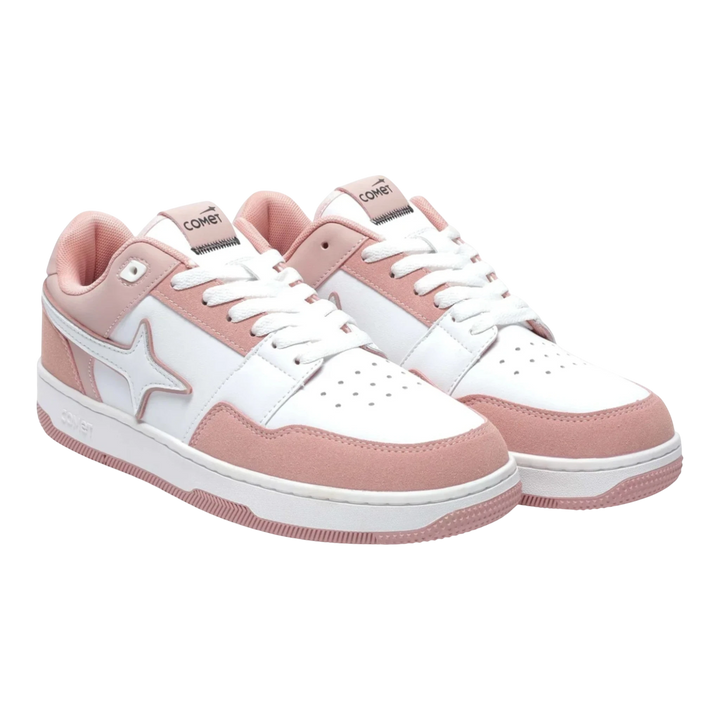 HypeSelection Comet X Lows Flamingo sneakers in pink and white faux leather and suede with a star detail and white laces.