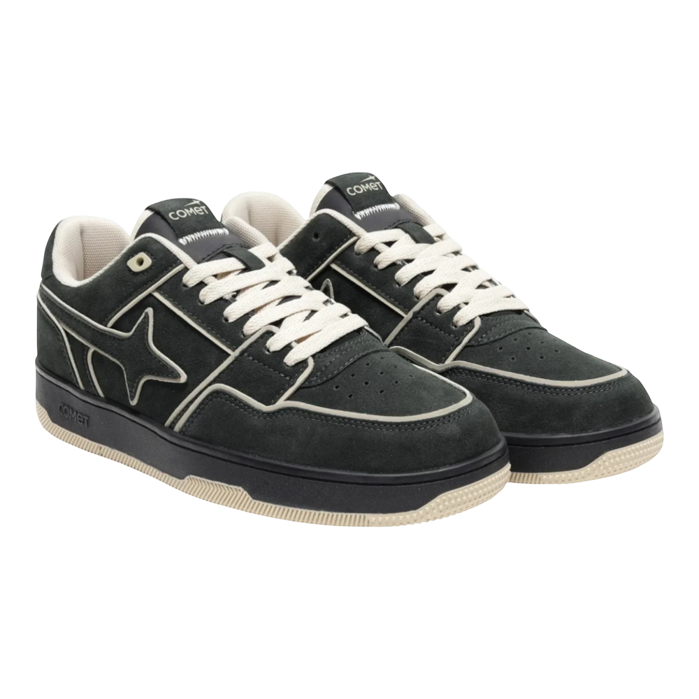 HypeSelection Comet X Lows Sesame dark grey suede sneakers with cream laces and star detail. Comfortable everyday footwear.