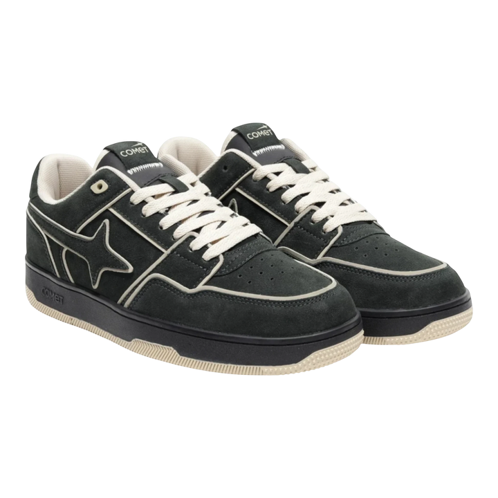 HypeSelection Comet X Lows Sesame dark grey suede sneakers with cream laces and star detail. Comfortable everyday footwear.