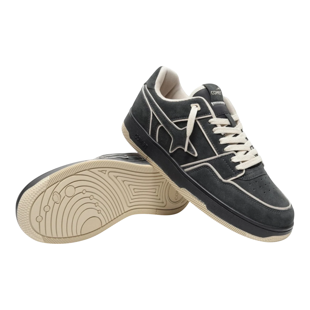 HypeSelection Comet X Lows Sesame dark grey suede sneakers with cream laces and contrast stitching.