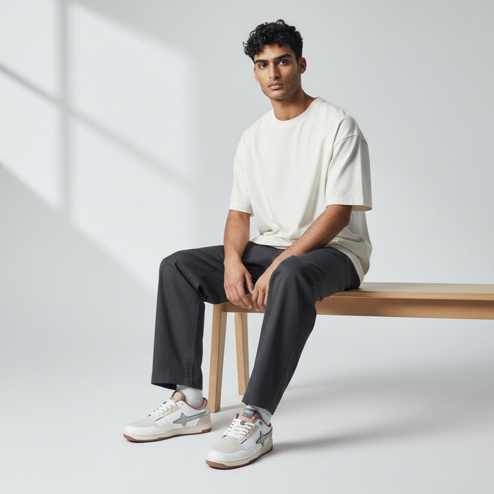 HypeSelection Comet X Lows Tuscan sneakers in white faux leather with brown accents, star logo, and cushioned sole.