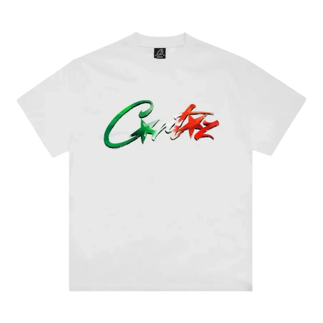 HypeSelection white Corteiz Allstarz Italia cotton t-shirt with green, white, and red graphic logo