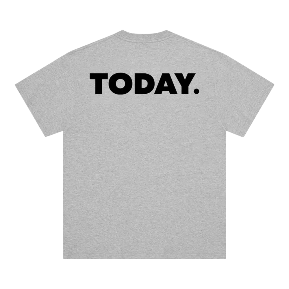 HypeSelection Corteiz Reminder Tee in heather grey cotton with a bold black TODAY graphic on the back.