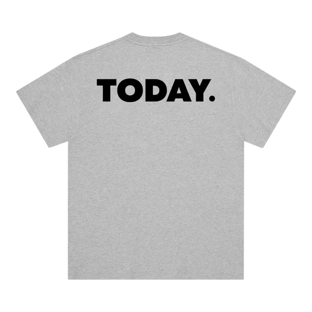 HypeSelection Corteiz Reminder Tee in heather grey cotton with a bold black TODAY graphic on the back.