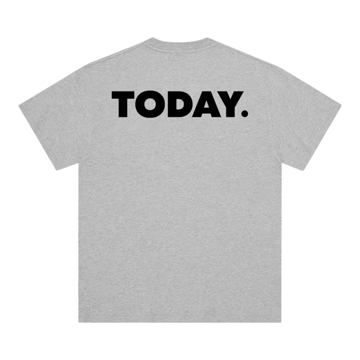 HypeSelection Corteiz Reminder Tee in heather grey cotton with a bold black TODAY graphic on the back.