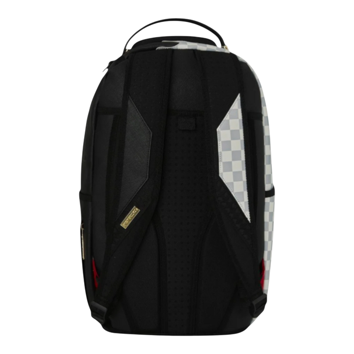 HypeSelection Cream Check Side Drip backpack with black padded straps and checkered pattern on the sides.