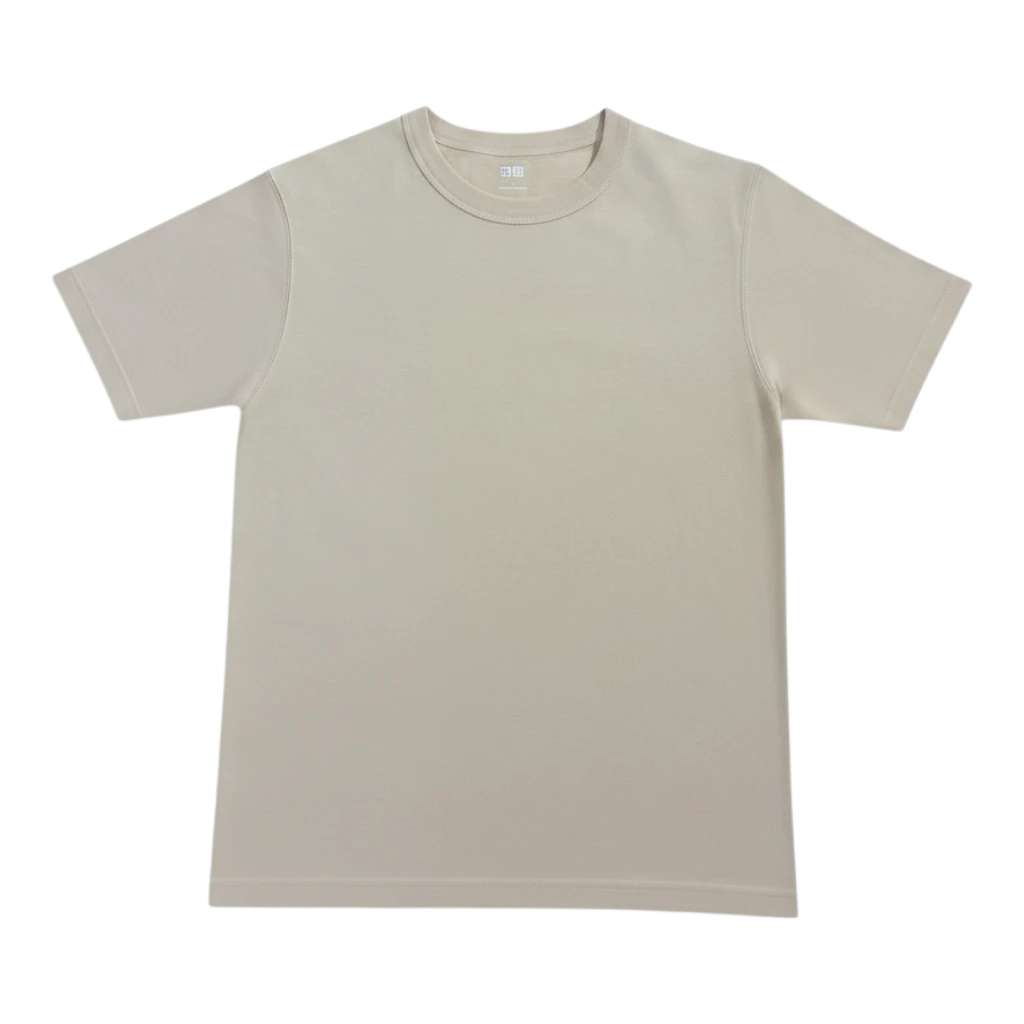 HypeSelection cream heavyweight cotton crew neck t-shirt for men, featuring a reinforced collar and regular fit.