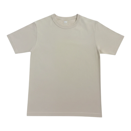 HypeSelection cream heavyweight cotton crew neck t-shirt for men, featuring a reinforced collar and regular fit.